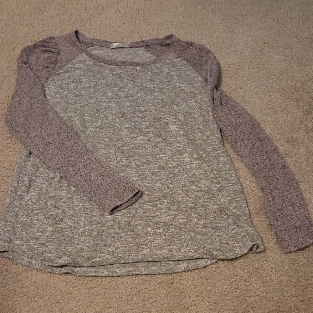 Gray Tan and Purpley- Pink Long Sleeve Top, Size Medium